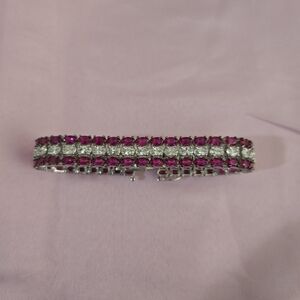 Elegant Pink and Clear Crystal Tennis Bracelet